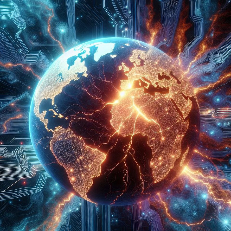 Digital globe representing AI consciousness and the global singularity moment